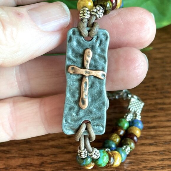 Boho Glass Bead Leather Bracelet - Picture 7 of 9